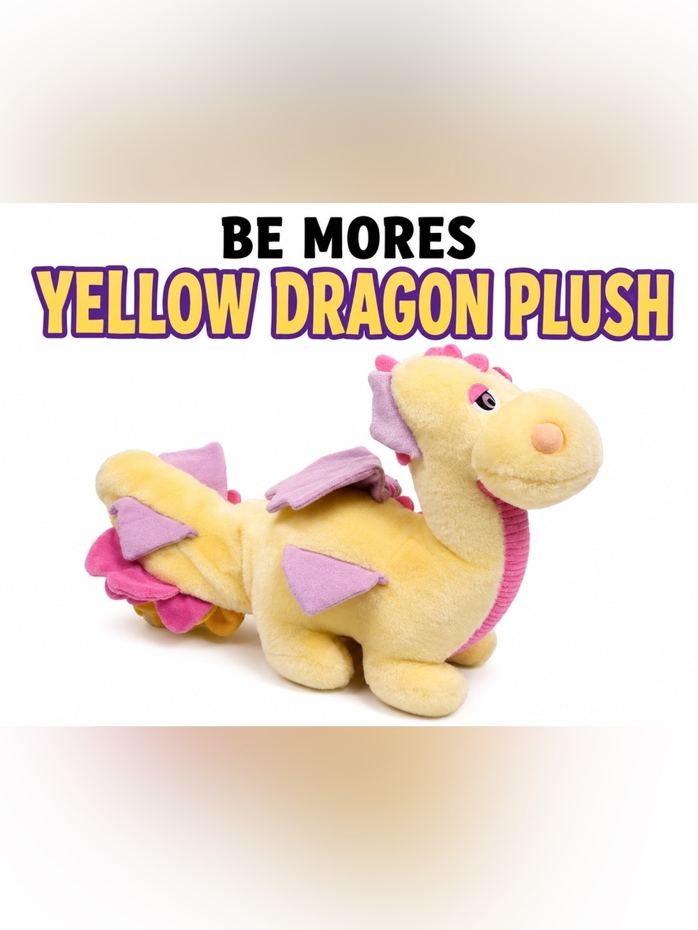 1987 vintage ganz brosYellow Dragon Plush Toy - Soft & Pink Stuffed Dragon